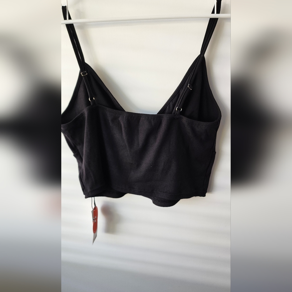 Cider Black Crop Top‎ Ribbed Crossover - Picture 6 of 9